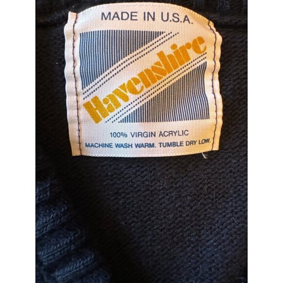 Vintage Havenshire Navy Blue V-Neck Sweater 100% Virgin Acrylic Made In USA Size - Picture 2 of 4
